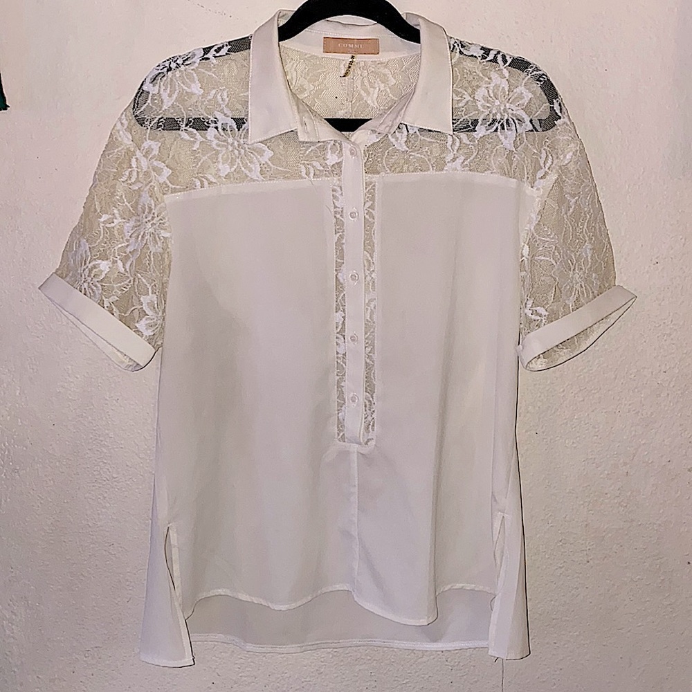 Comme USA lace button down blouse